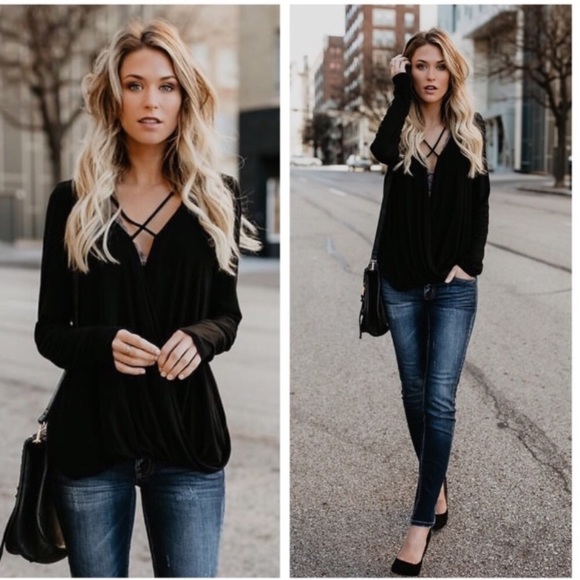 Sugar Punch Couture Tops - Black Surplice Criss Cross Top